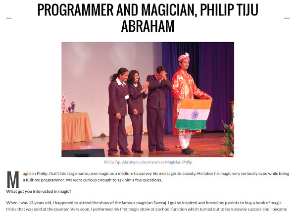 Magician Philip on Kochi Post - Programmer and Magician, Philip Tiju Abraham